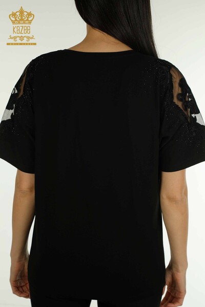 Venta al por mayor Blusa de Mujer Hombro Tul Detallado Negro - 79553 | KAZEE - 7