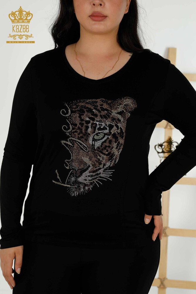 Venta al por Mayor Blusa de Mujer - Estampado de Leopardo - Negro - 79040 | kazee - 2