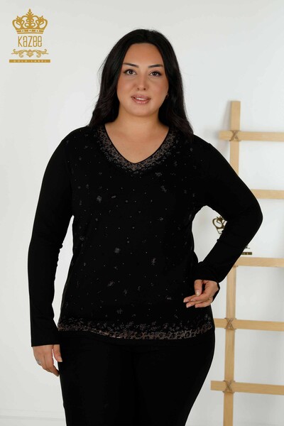 Venta al por mayor Blusa Mujer Leopardo Piedra Bordada Negra - 79377 | kazee - 1