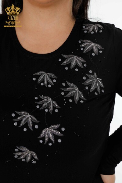 Venta al por mayor Blusa de mujer con estampado de flores de lunares bordados en piedra - 79009 | kazee - 9