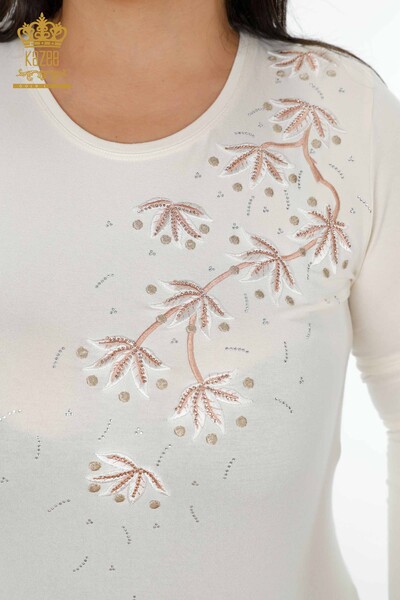 Venta al por mayor Blusa de mujer con estampado de flores de lunares bordados en piedra - 79009 | kazee - 15