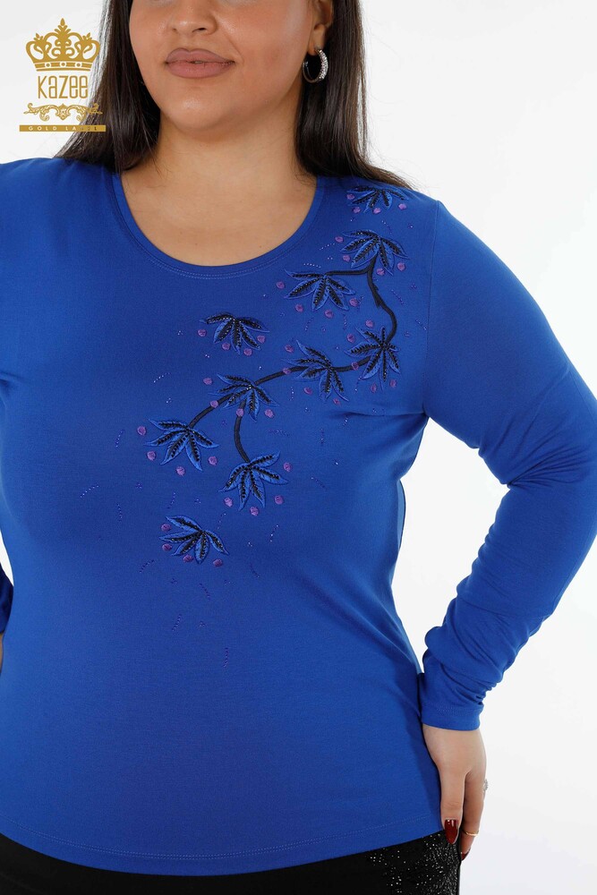 Venta al por mayor Blusa de mujer con estampado de flores de lunares bordados en piedra - 79009 | kazee - 20