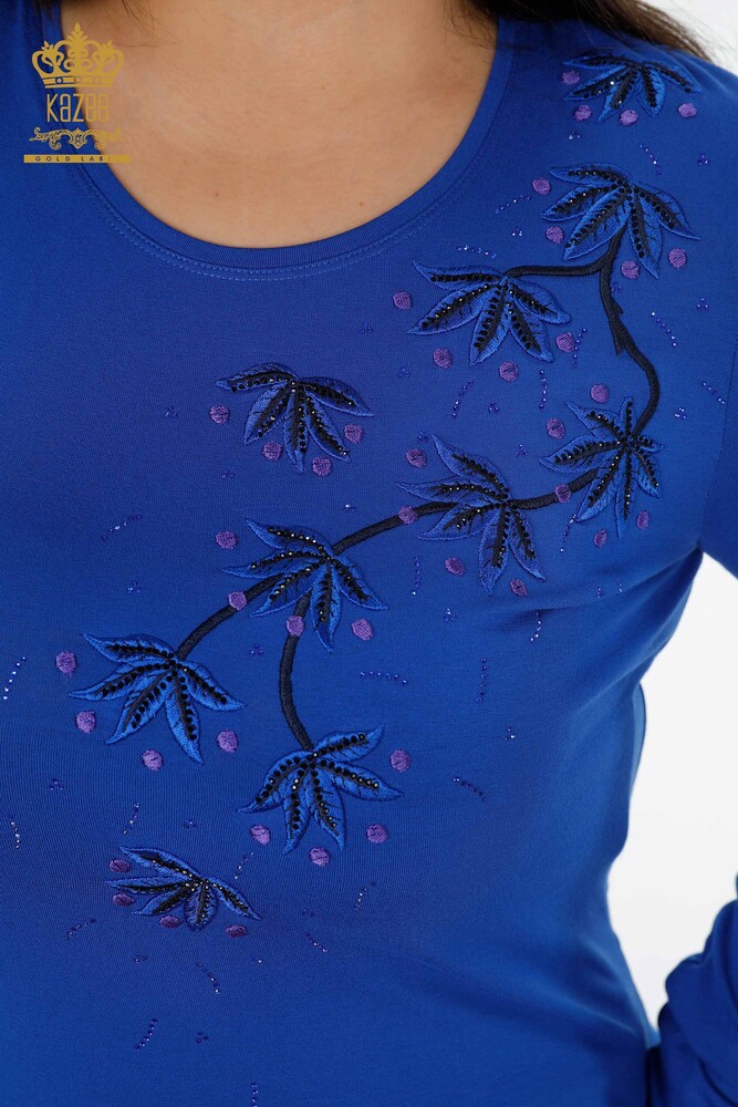 Venta al por mayor Blusa de mujer con estampado de flores de lunares bordados en piedra - 79009 | kazee - 21