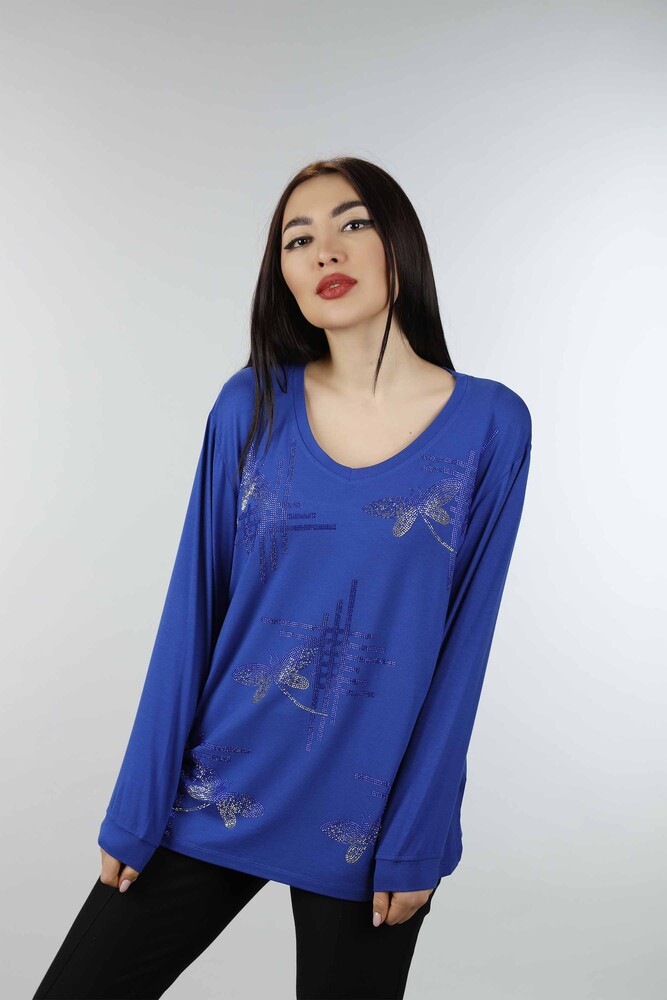 Venta al por mayor Blusa de Mujer con Estampado de Mariposas y Piedras Bordadas - 77840 | kazee - 1