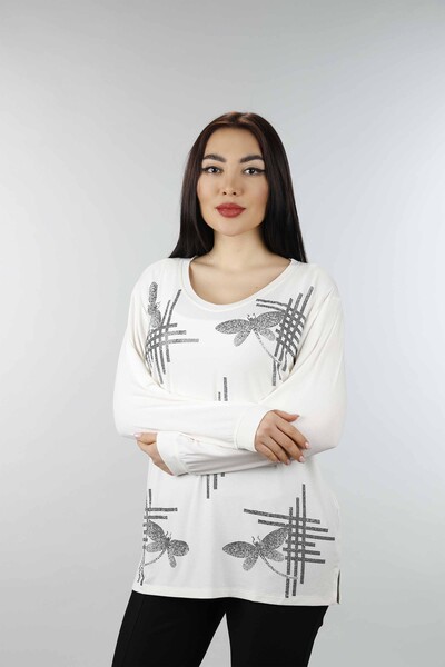 Venta al por mayor Blusa de Mujer con Estampado de Mariposas y Piedras Bordadas - 77840 | kazee - 7