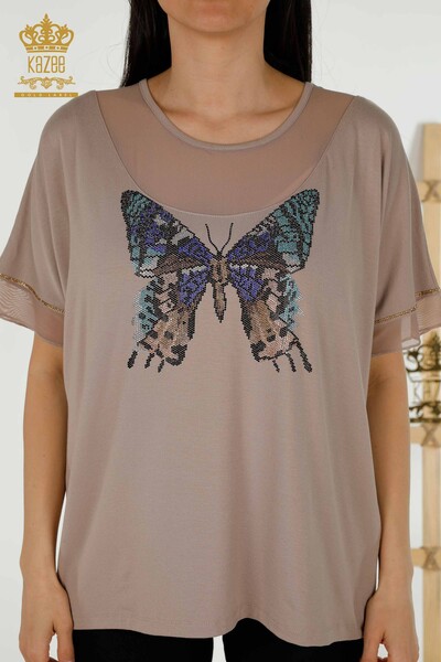 Venta al por mayor Blusa de Mujer - Patrón Mariposa - Mink - 79103 | kazee - 2