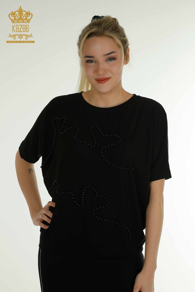 Al por mayor Blusa de mujer - Bordado de cuentas - Negro - 79196 | kazee - 1