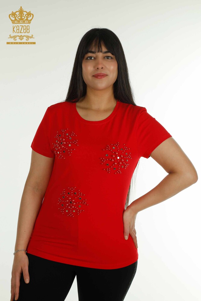 Venta al por mayor Blusa de mujer - Bordado de cuentas - Rojo - 79201 | kazee - 1