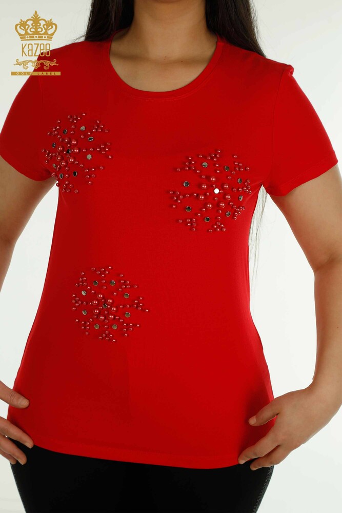 Venta al por mayor Blusa de mujer - Bordado de cuentas - Rojo - 79201 | kazee - 2