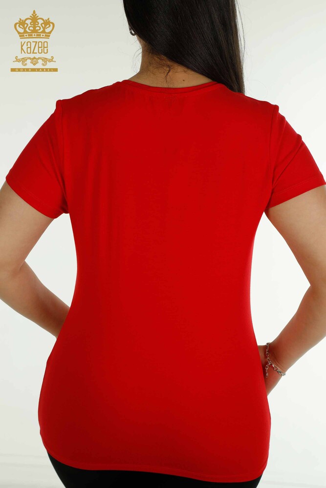 Venta al por mayor Blusa de mujer - Bordado de cuentas - Rojo - 79201 | kazee - 7