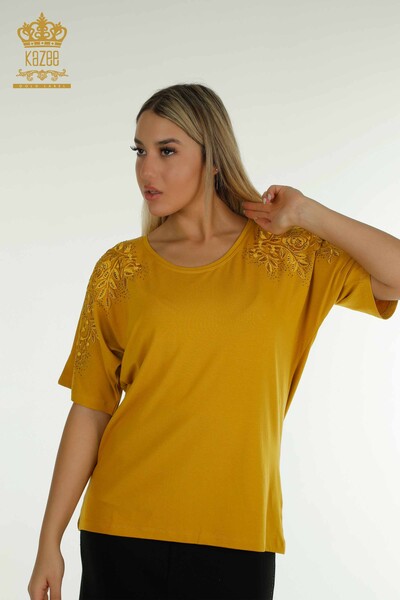 Venta al por mayor Blusa Mujer - Piedra Bordado - Azafrán - 79097 | kazee - Kazee