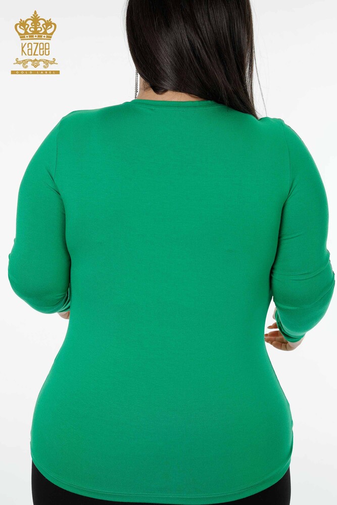 Venta al por mayor Blusa de Mujer con Bordado de Piedra y Cuello Redondo Verde - 79000 | kazee - 7