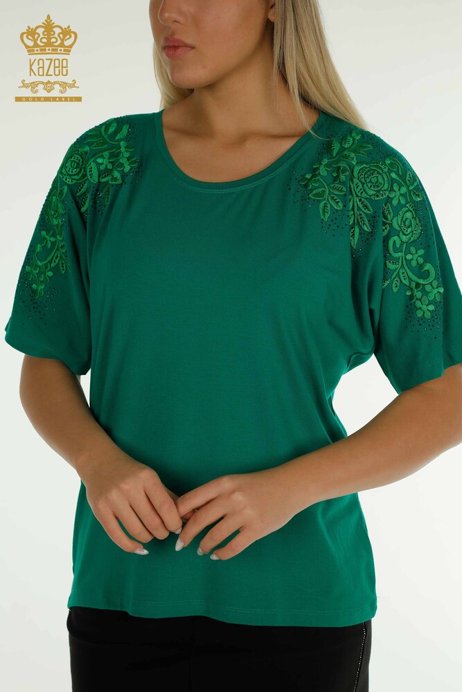 Venta al por mayor Blusa de Mujer - Piedra Bordada - Verde - 79097 | kazee - 2