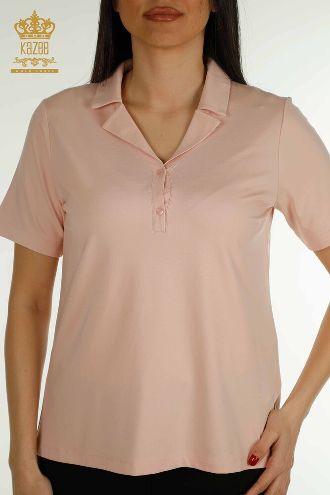 Venta al por mayor Blusa de mujer con cuello polo en polvo - 79503 | KAZEE - 2