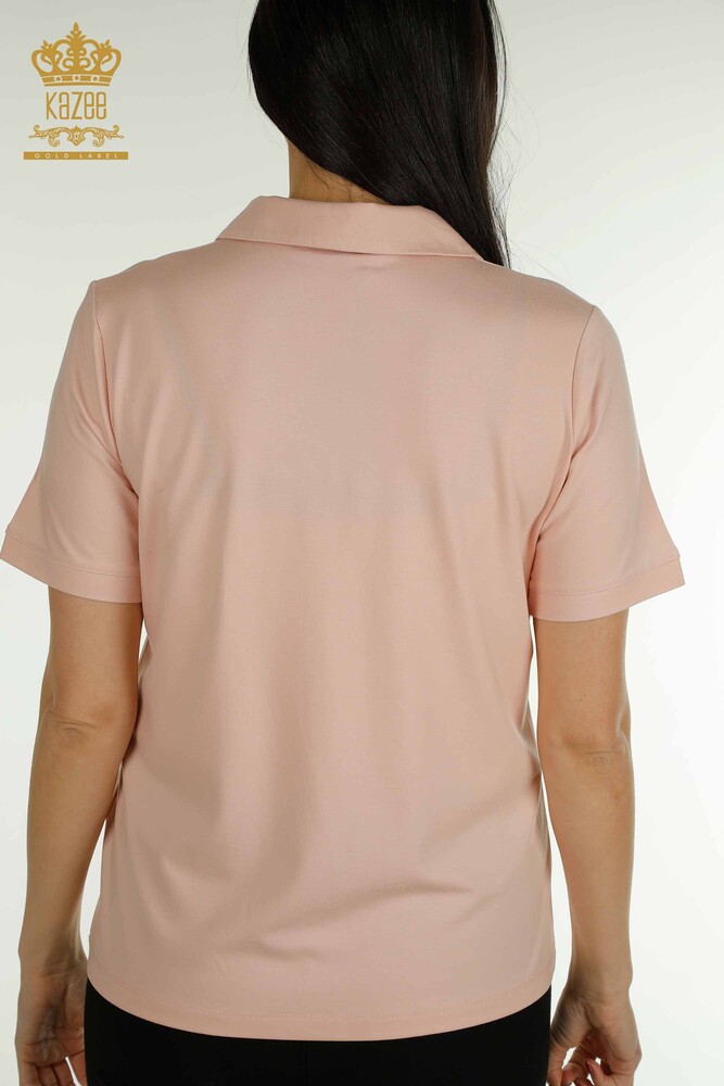 Venta al por mayor Blusa de mujer con cuello polo en polvo - 79503 | KAZEE - 6