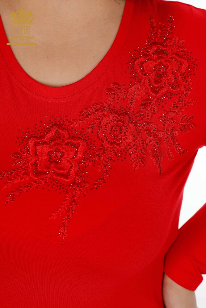 Venta al por mayor Blusa de Mujer con Estampado de Rosas y Cuello Redondo Bordado con Piedras - 79004 | kazee - 22