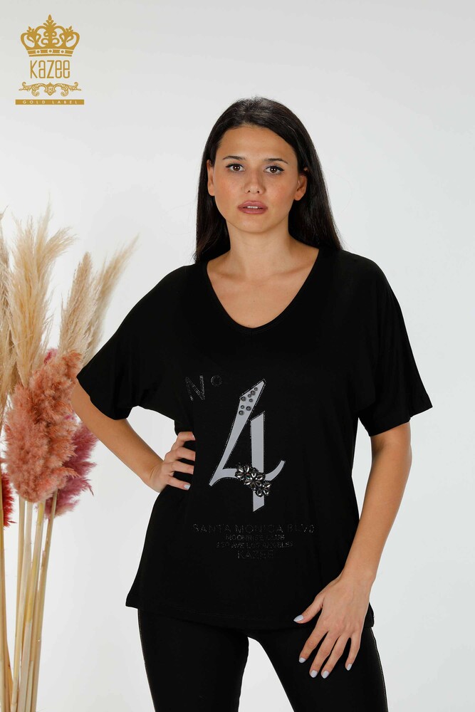 Venta al por mayor Blusa de Mujer Con Texto Detallado Negro - 78935 | kazee - 1