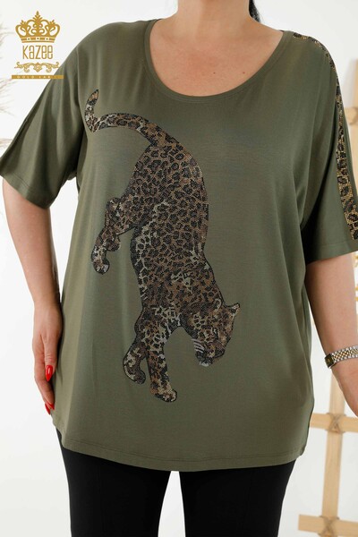 Al por Mayor Blusa de Mujer - Detalle de Tigre - Caqui - 77683 | kazee - 2