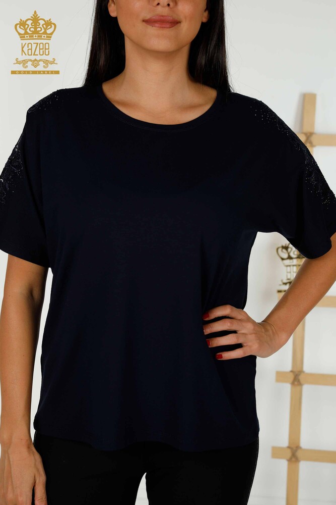 Venta al Por Mayor Blusa de Mujer - Tul Detallado - Azul Marino - 79390 | kazee - 2