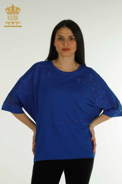 Venta al por mayor Blusa de Mujer - Tul Detallada - Azul Oscuro - 79051 | kazee 