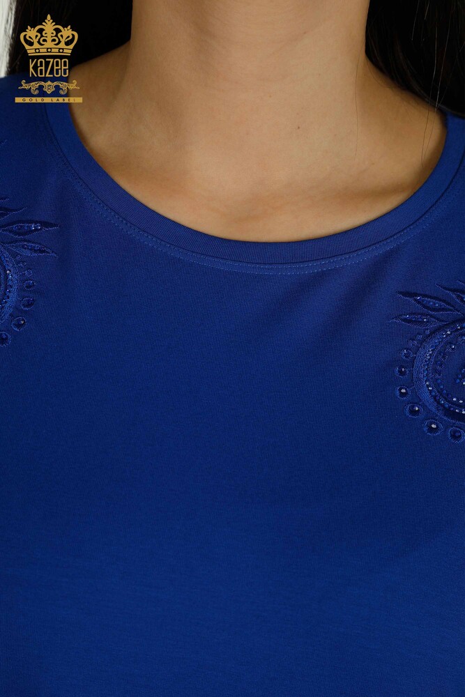 Venta al por mayor Blusa de Mujer - Tul Detallada - Azul Oscuro - 79051 | kazee - 3