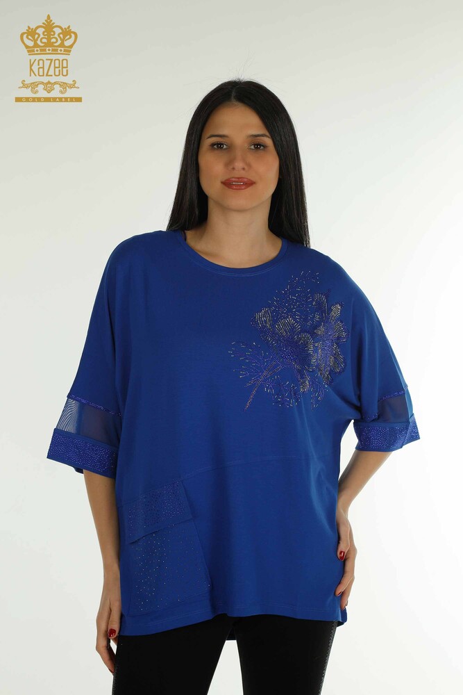 Venta al por mayor Blusa de Mujer - Tul Detallado - Azul Oscuro - 79298 | kazee - 1