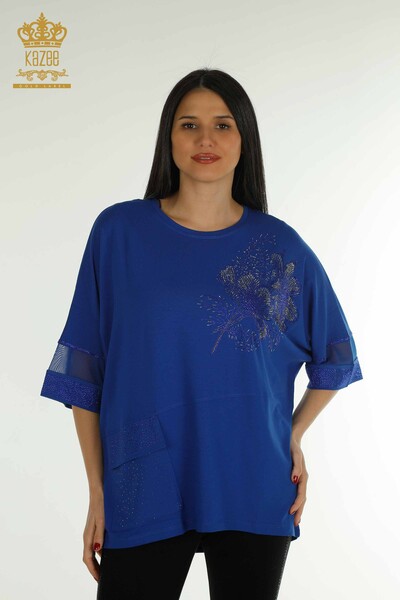 Venta al por mayor Blusa de Mujer - Tul Detallado - Azul Oscuro - 79298 | kazee - Kazee