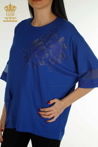 Venta al por mayor Blusa de Mujer - Tul Detallado - Azul Oscuro - 79298 | kazee - 2