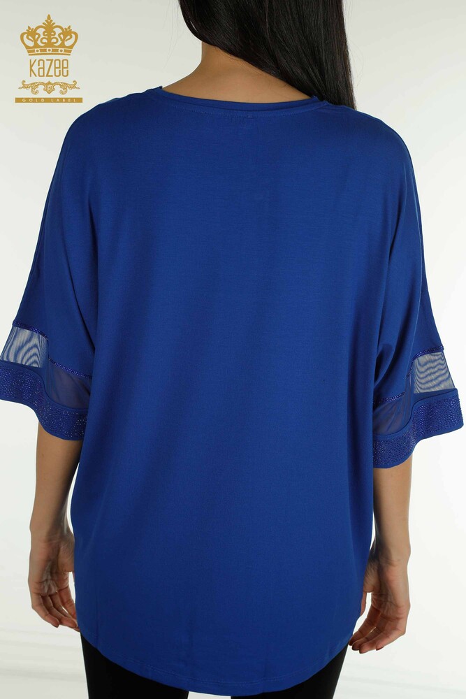 Venta al por mayor Blusa de Mujer - Tul Detallado - Azul Oscuro - 79298 | kazee - 9