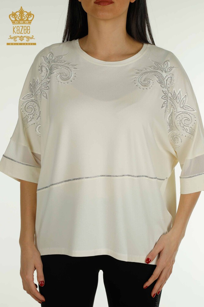 Venta al por mayor Blusa Mujer - Tul Detallado - Crudo - 79051 | kazee - 2