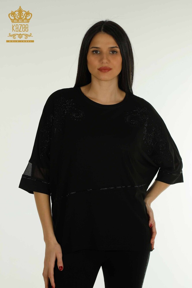 Venta al por mayor Blusa de Mujer - Tul Detallado - Negro - 79051 | kazee - 1