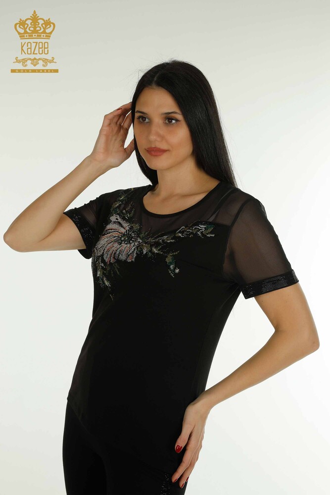 Venta al Por Mayor Blusa de Mujer - Tul Detallado - Negro - 79106 | kazee - 1