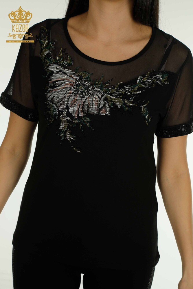 Venta al Por Mayor Blusa de Mujer - Tul Detallado - Negro - 79106 | kazee - 2