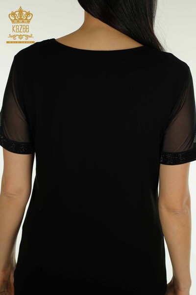 Venta al Por Mayor Blusa de Mujer - Tul Detallado - Negro - 79106 | kazee - 9