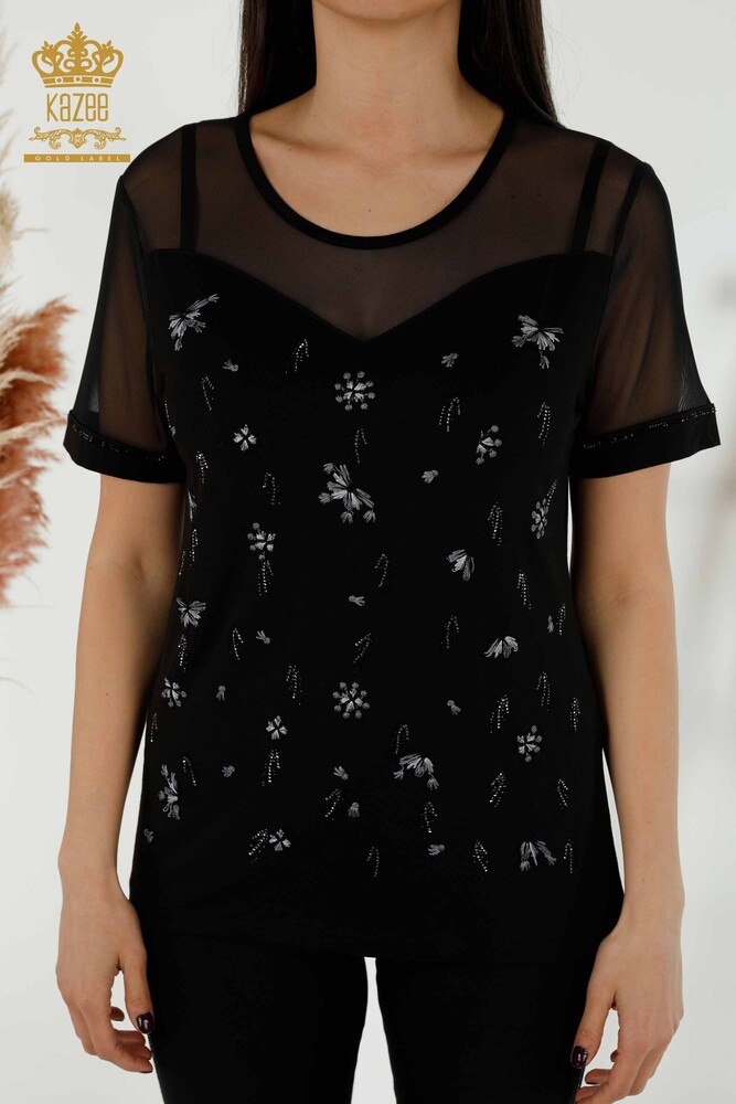 Venta al por mayor Blusa de Mujer - Tul Detallado - Negro - 79133 | kazee - 2