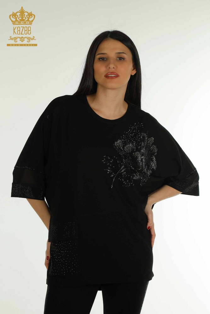 Al Por Mayor Blusa de Mujer - Tul Detallado - Negro - 79298 | kazee - 1