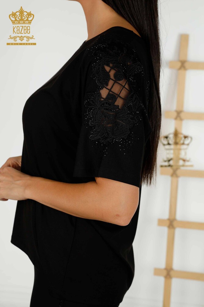 Venta al por mayor Blusa de Mujer - Tul Detallado - Negro - 79390 | kazee - 4