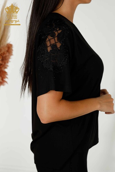 Venta al por mayor Blusa de Mujer - Tul Detallado - Negro - 79390 | kazee - 6