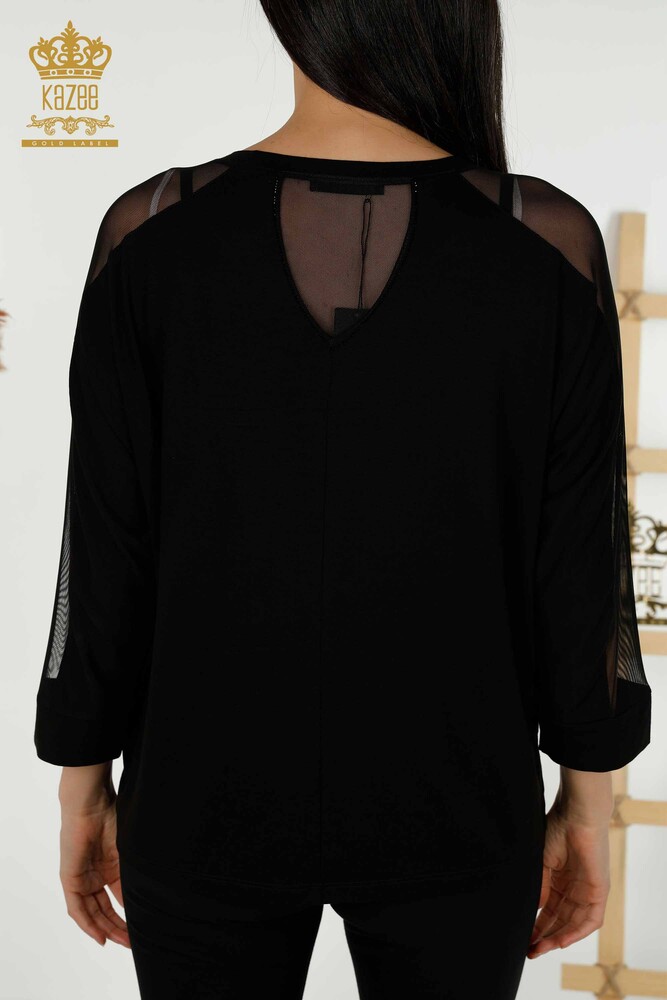 Venta al por mayor Blusa de Mujer - Tul Detallado - Negro - 79136 | kazee - 9