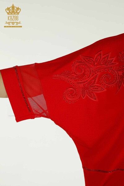 Venta al por mayor Blusa de Mujer - Tul Detallado - Rojo - 79051 | kazee - 3