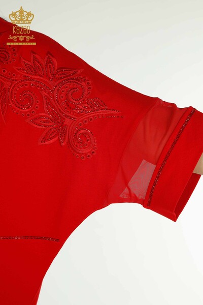 Venta al por mayor Blusa de Mujer - Tul Detallado - Rojo - 79051 | kazee - 7