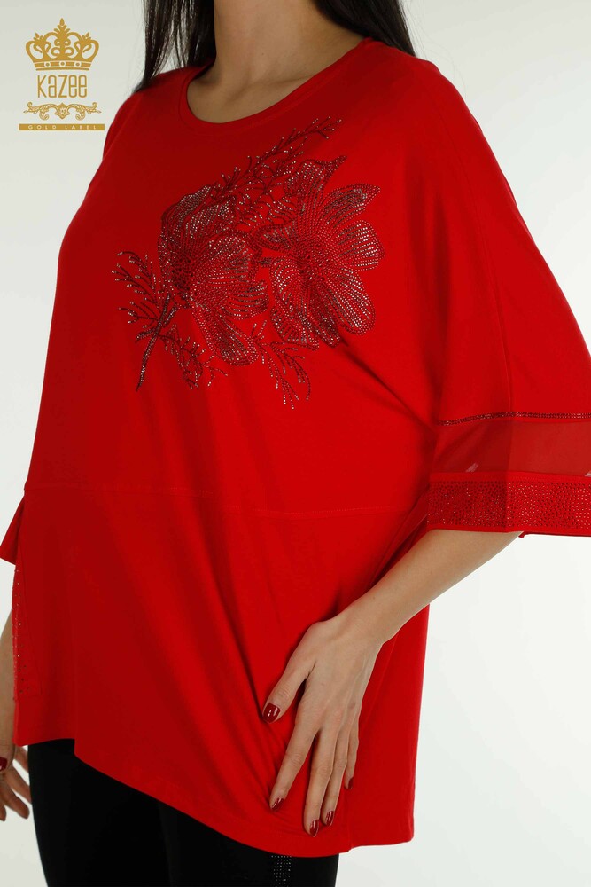 Venta al por mayor Blusa de Mujer - Tul Detallado - Rojo - 79298 | kazee - 3