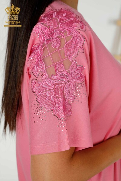 Venta al por mayor Blusa de Mujer - Tul Detallado - Rosa - 79390 | kazee - 7