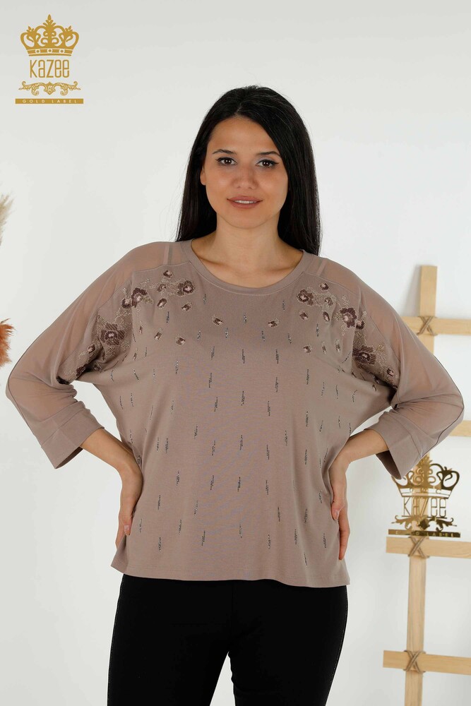 Venta al por mayor Blusa de Mujer - Tul Detallado - Mink - 79136 | kazee - 1