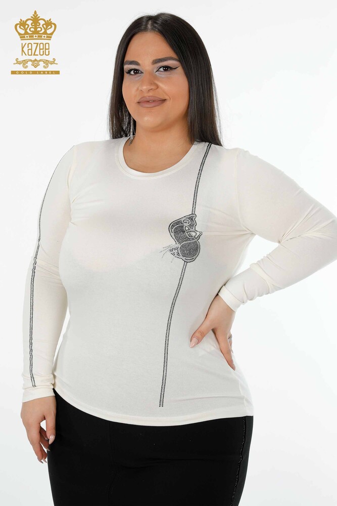 Venta al por mayor Blusa Mujer Bordado Piedra Cuello Redondo EKRU - 79000 | kazee - 1