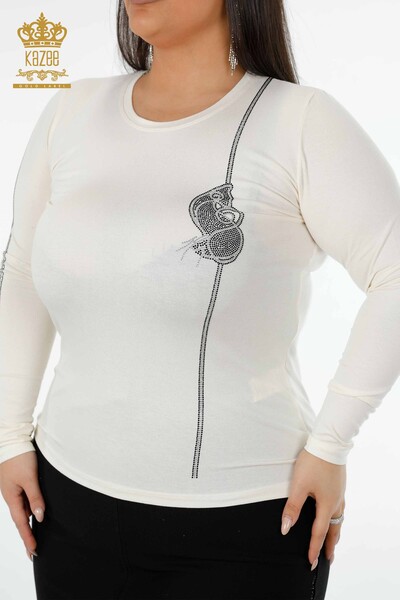 Venta al por mayor Blusa Mujer Bordado Piedra Cuello Redondo EKRU - 79000 | kazee - 3