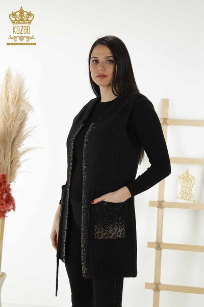 Al por mayor Chaleco de mujer - Leopardo Piedra bordada - Negro - 30245 | kazee - Kazee