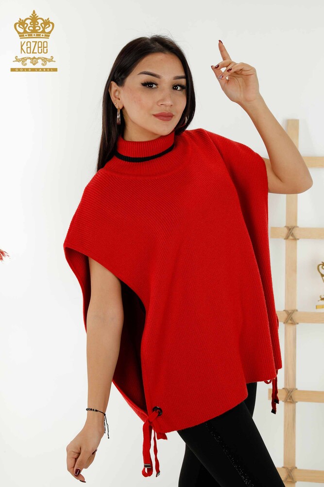 Jersey de cuello alto con bordado Mujer, Rojo