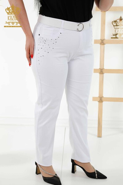 Kazee - Venta al por mayor Pantalones de mujer con bordados de piedra blanca - 3689 | kazee (1)