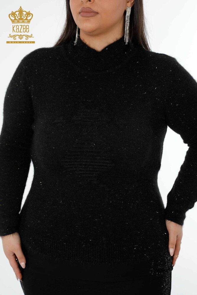 Venta al por mayor Suéter de punto para mujer con cuello alto de angora negro - 19071 | kazee - 2